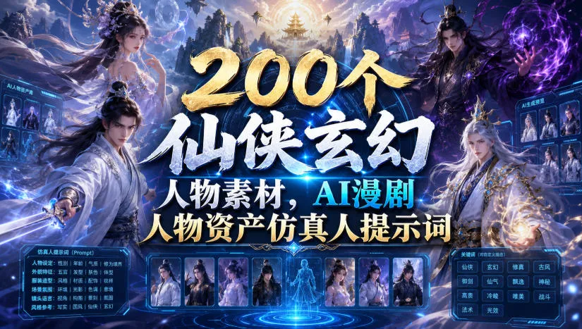 200个仙侠玄幻人物素材，AI漫剧人物资产仿真人提示词mc69.cn - 副业项目分享,互联网学习资源,考公考研资料,虚拟资料与创业思路天璇笔记网
