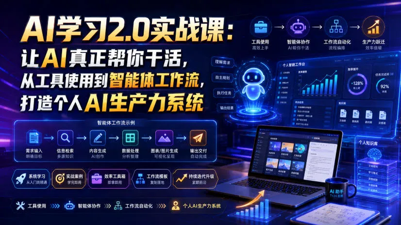 AI学习2.0实战课：让AI真正帮你干活，从工具使用到智能体工作流，打造个人AI生产力系统mc69.cn - 副业项目分享,互联网学习资源,考公考研资料,虚拟资料与创业思路天璇笔记网