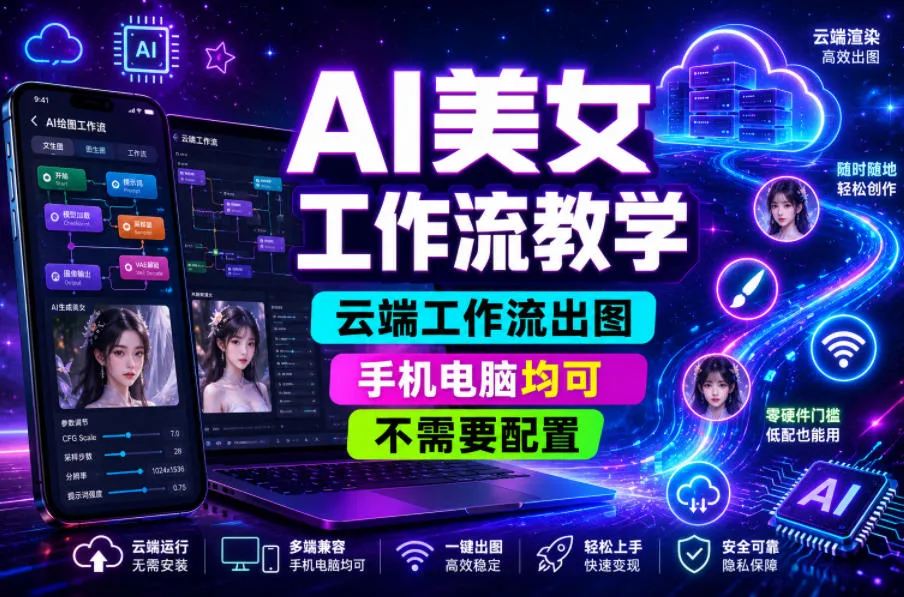 AI美女工作流教学，云端工作流出图，手机电脑均可，不需要配置，快速起号涨粉mc69.cn - 副业项目分享,互联网学习资源,考公考研资料,虚拟资料与创业思路天璇笔记网