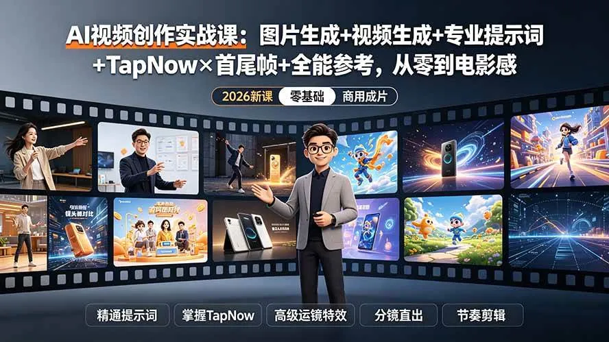 （19383期）AI视频创作实战课：图片生成+视频生成+专业提示词+TapNow×首尾帧+全能参考，从零到电影感成片mc69.cn - 副业项目分享,互联网学习资源,考公考研资料,虚拟资料与创业思路天璇笔记网