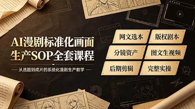 (19199期)AI漫剧标准化画面生产SOP全套课程,网文选本版权剧本分镜资产全覆盖,图文生视频后期剪辑完整实操教学 (19199期)AI漫剧标准化画面生产SOP全套课程,网文选本版权剧本分镜资产全覆盖,图文生视频后期剪辑完整实操教学
