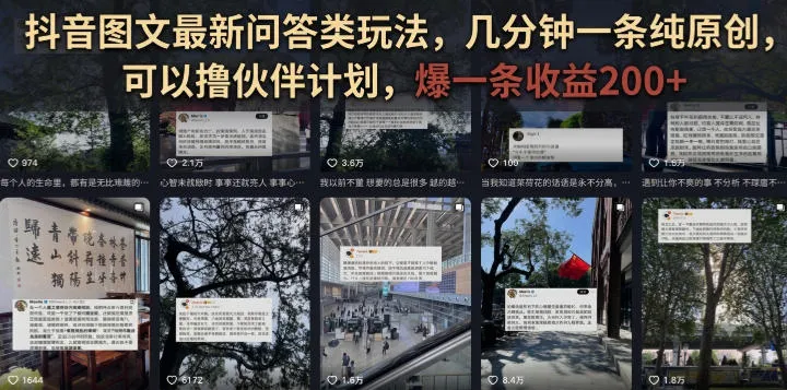 抖音图文最新问答类玩法，几分钟一条纯原创，可以撸伙伴计划，爆一条收益200+mc69.cn - 副业项目分享,互联网学习资源,考公考研资料,虚拟资料与创业思路天璇笔记网
