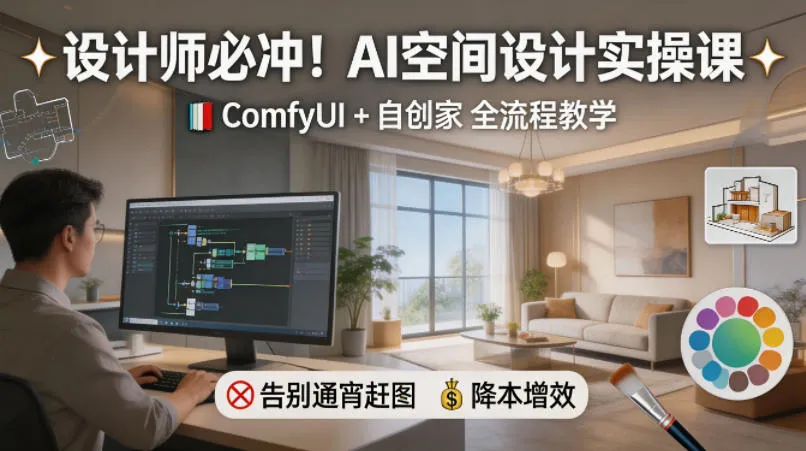设计师必冲！AI空间设计实操课，ComfyUI+自创家全教学，告别通宵赶图，降本增效mc69.cn - 副业项目分享,互联网学习资源,考公考研资料,虚拟资料与创业思路天璇笔记网