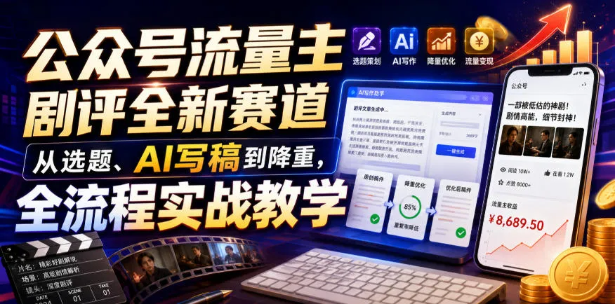 公众号流量主剧评全新赛道，从选题、AI写稿到降重，全流程实战教学mc69.cn - 副业项目分享,互联网学习资源,考公考研资料,虚拟资料与创业思路天璇笔记网