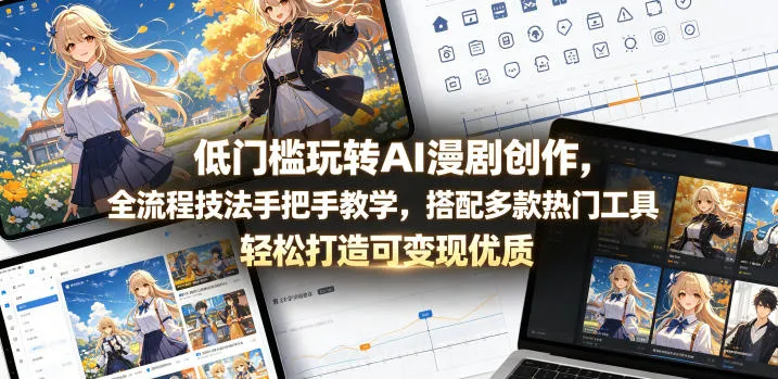 低门槛玩转AI漫剧创作，全流程技法手把手教学，搭配多款热门工具，轻松打造可变现优质作品mc69.cn - 副业项目分享,互联网学习资源,考公考研资料,虚拟资料与创业思路天璇笔记网