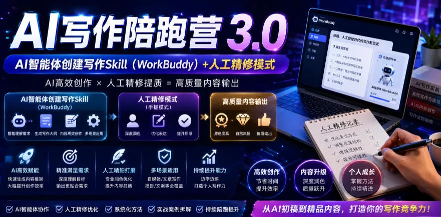 AI写作陪跑营3.0，Ai智能体创建写作skill（workbuddy）+人工手写模式（手搓模式），去除AI痕迹（头条号、公众号、百家号）（更新0730）mc69.cn - 副业项目分享,互联网学习资源,考公考研资料,虚拟资料与创业思路天璇笔记网