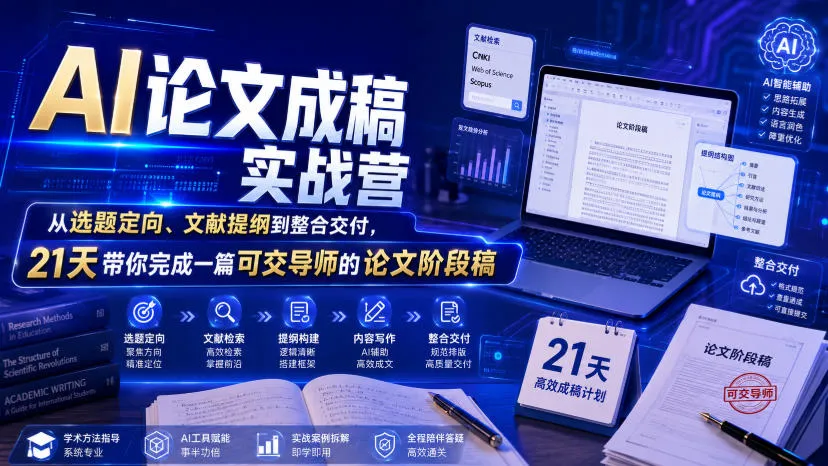 AI论文成稿实战营，从选题定向、文献提纲到整合交付，21天带你完成一篇可交导师的论文阶段稿mc69.cn - 副业项目分享,互联网学习资源,考公考研资料,虚拟资料与创业思路天璇笔记网