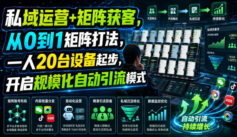私域运营+矩阵获客，从0到1矩阵打法，一人20台设备起步，开启规模化自动引流模式！mc69.cn - 副业项目分享,互联网学习资源,考公考研资料,虚拟资料与创业思路天璇笔记网