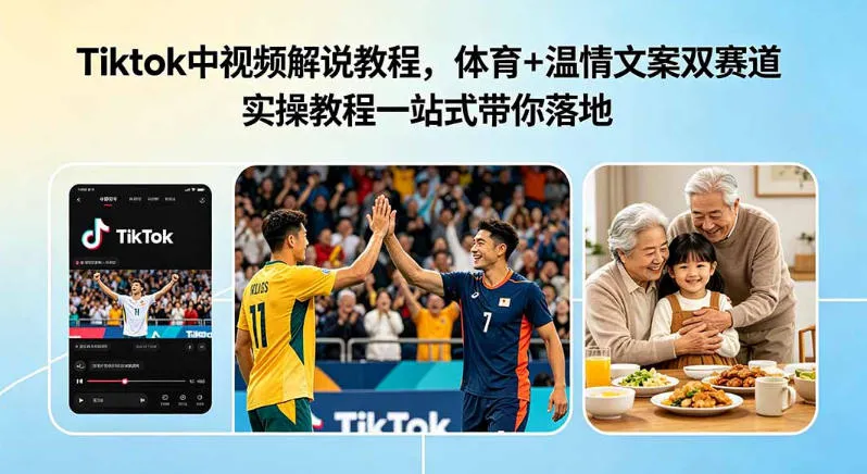 Tiktok中视频解说教程，体育+温情文案双赛道实操教程一站式带你落地，教你出海賺美刀mc69.cn - 副业项目分享,互联网学习资源,考公考研资料,虚拟资料与创业思路天璇笔记网