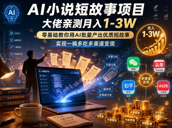 AI小说短故事项目，大佬亲测月入1-3W，零基础教你用AI批量产出优质短故事，实现一稿多吃多渠道变现（更新0710）mc69.cn - 副业项目分享,互联网学习资源,考公考研资料,虚拟资料与创业思路天璇笔记网