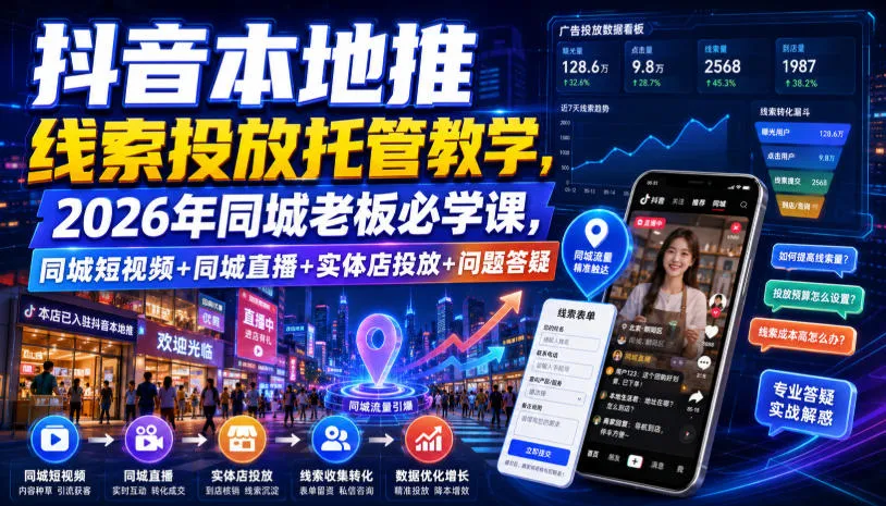 抖音本地推线索投放托管教学，2026年同城老板必学课，同城短视频+同城直播+实体店投放+问题答疑mc69.cn - 副业项目分享,互联网学习资源,考公考研资料,虚拟资料与创业思路天璇笔记网