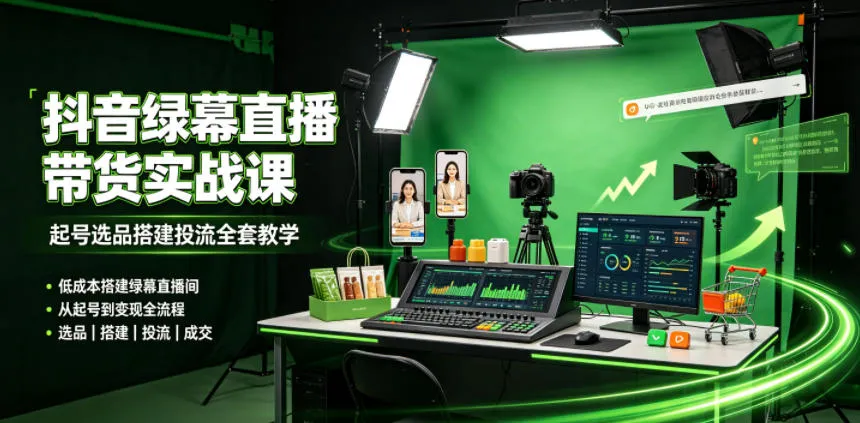 某社群抖音绿幕直播带货实战课,起号选品搭建投流全套教学,低成本搭建绿幕直播间 某社群抖音绿幕直播带货实战课,起号选品搭建投流全套教学,低成本搭建绿幕直播间