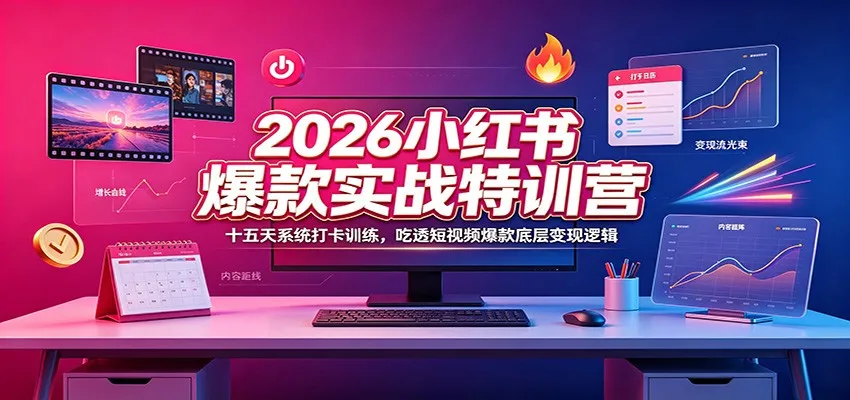 2026小红书爆款实战特训营：十五天系统打卡训练，吃透短视频爆款底层变现逻辑mc69.cn - 副业项目分享,互联网学习资源,考公考研资料,虚拟资料与创业思路天璇笔记网