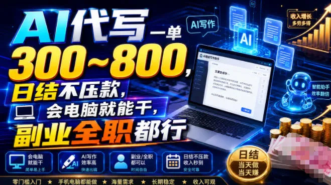 AI代写一单300~800，日结不压款，会电脑就能干，副业全职都行【揭秘】mc69.cn - 副业项目分享,互联网学习资源,考公考研资料,虚拟资料与创业思路天璇笔记网