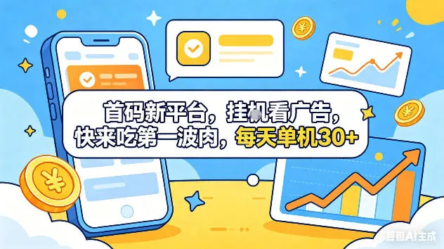 首码新平台，挂G自动看广告，快来吃第一波肉，每天单机30+，可矩阵放大【揭秘】mc69.cn - 副业项目分享,互联网学习资源,考公考研资料,虚拟资料与创业思路天璇笔记网