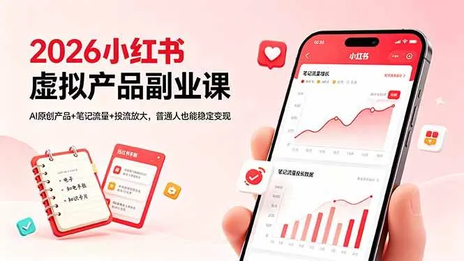 （18449期）2026小红书虚拟产品副业课，AI原创产品+笔记流量+投流放大，普通人也能稳定变现mc69.cn - 副业项目分享,互联网学习资源,考公考研资料,虚拟资料与创业思路天璇笔记网