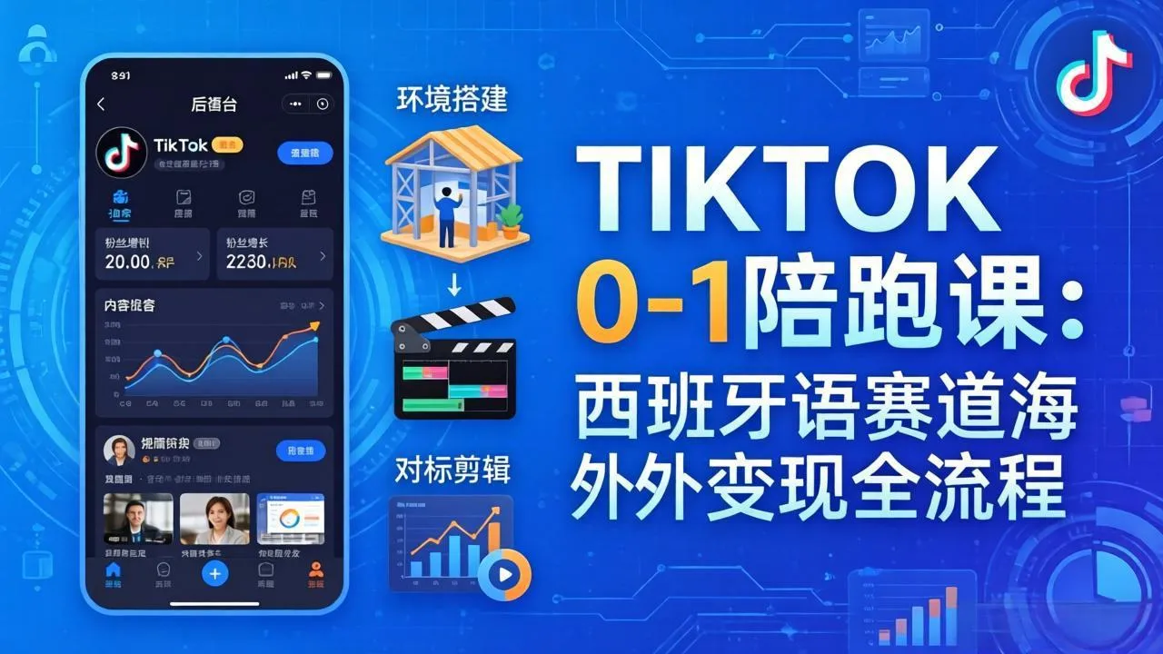 TIKTOK 0-1 陪跑课：从环境搭建到刷对标剪辑，西班牙语赛道海外变现全流程mc69.cn - 副业项目分享,互联网学习资源,考公考研资料,虚拟资料与创业思路天璇笔记网