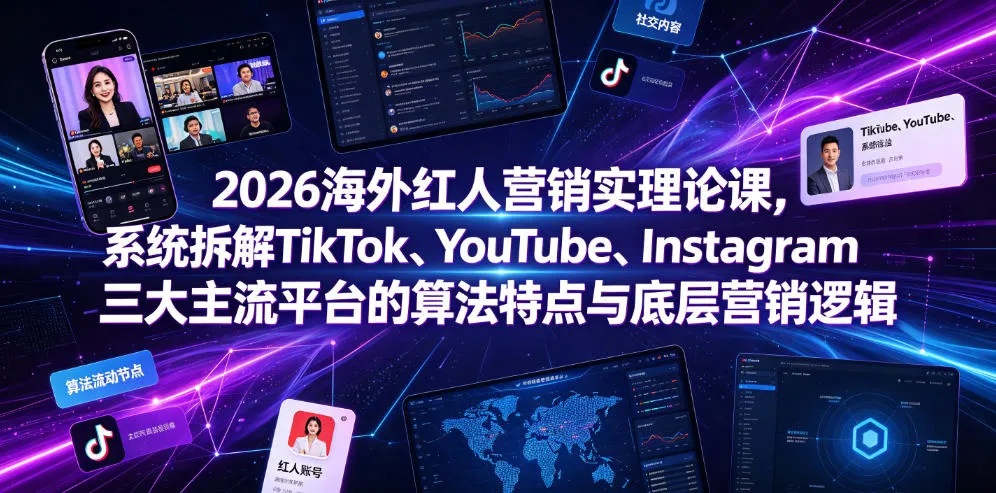 2026海外红人营销实理论课，系统拆解TikTok、YouTube、Instagram三大主流平台的算法特点与底层营销逻辑mc69.cn - 副业项目分享,互联网学习资源,考公考研资料,虚拟资料与创业思路天璇笔记网