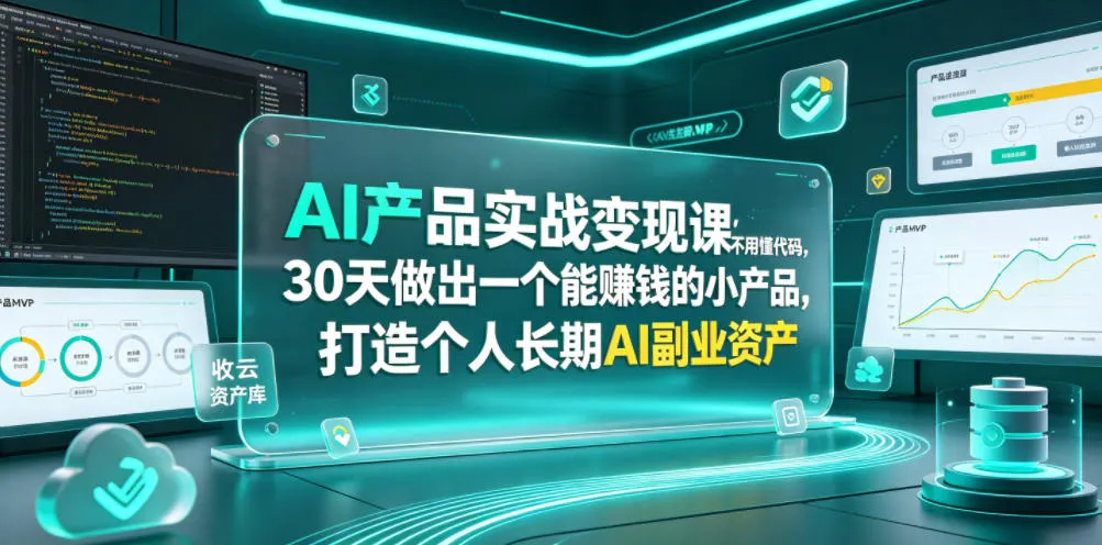AI产品实战变现课，不用懂代码，30天做出一个能賺钱的小产品，打造个人长期AI副业资产mc69.cn - 副业项目分享,互联网学习资源,考公考研资料,虚拟资料与创业思路天璇笔记网