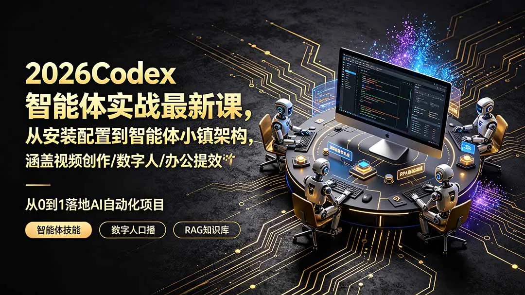 2026Codex智能体实战最新课，从安装配置到智能体小镇架构，涵盖视频创作/数字人/办公提效全技能mc69.cn - 副业项目分享,互联网学习资源,考公考研资料,虚拟资料与创业思路天璇笔记网