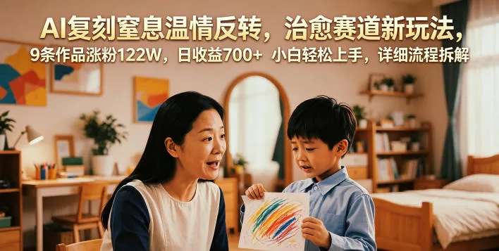 AI复刻窒息温情反转，治愈赛道新玩法，9条作品涨粉122W，日收益700+ 小白轻松上手，详细流程拆解mc69.cn - 副业项目分享,互联网学习资源,考公考研资料,虚拟资料与创业思路天璇笔记网