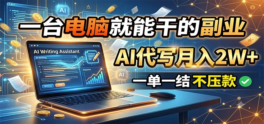 一台电脑就能干的副业，AI代写月入2W+，一单一结不压款mc69.cn - 副业项目分享,互联网学习资源,考公考研资料,虚拟资料与创业思路天璇笔记网