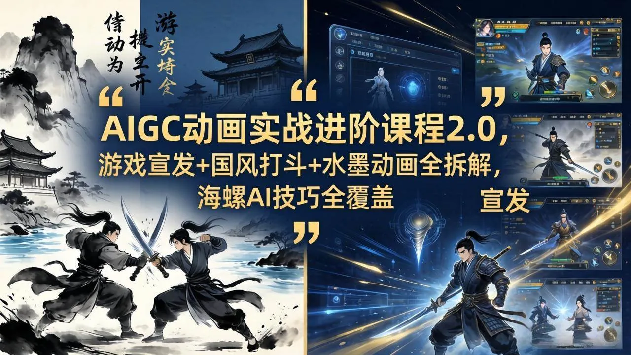 （18235期）AIGC动画实战进阶课程2.0，游戏宣发+国风打斗+水墨动画全拆解，海螺AI技巧全覆盖mc69.cn - 副业项目分享,互联网学习资源,考公考研资料,虚拟资料与创业思路天璇笔记网