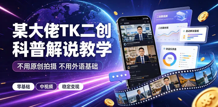 某大佬TK二创科普解说教学，不用原创拍摄不用外语基础，零基础做TikTok中视频稳定变现mc69.cn - 副业项目分享,互联网学习资源,考公考研资料,虚拟资料与创业思路天璇笔记网