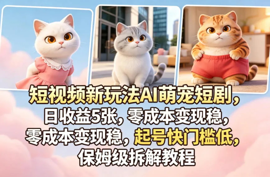 短视频新玩法AI萌宠短剧，日收益5张，零成本变现稳，起号快门槛低，保姆级拆解教程mc69.cn - 副业项目分享,互联网学习资源,考公考研资料,虚拟资料与创业思路天璇笔记网