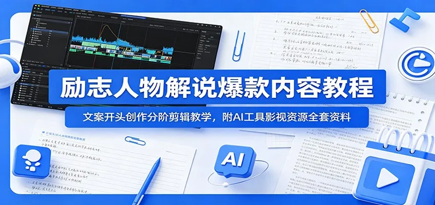 励志人物解说爆款内容教程：文案开头创作分阶剪辑教学，附AI 工具影视资源全套资料mc69.cn - 副业项目分享,互联网学习资源,考公考研资料,虚拟资料与创业思路天璇笔记网