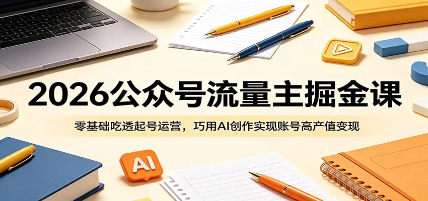 2026公众号流量主掘金课：零基础吃透起号运营，巧用AI创作实现账号高产值变现mc69.cn - 副业项目分享,互联网学习资源,考公考研资料,虚拟资料与创业思路天璇笔记网