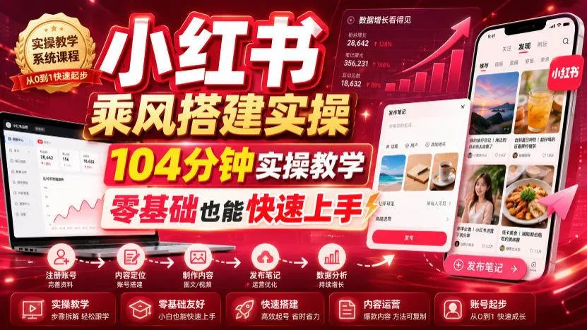 （19396期）小红书乘风搭建实操，104分钟实操教学，零基础也能快速上手mc69.cn - 副业项目分享,互联网学习资源,考公考研资料,虚拟资料与创业思路天璇笔记网