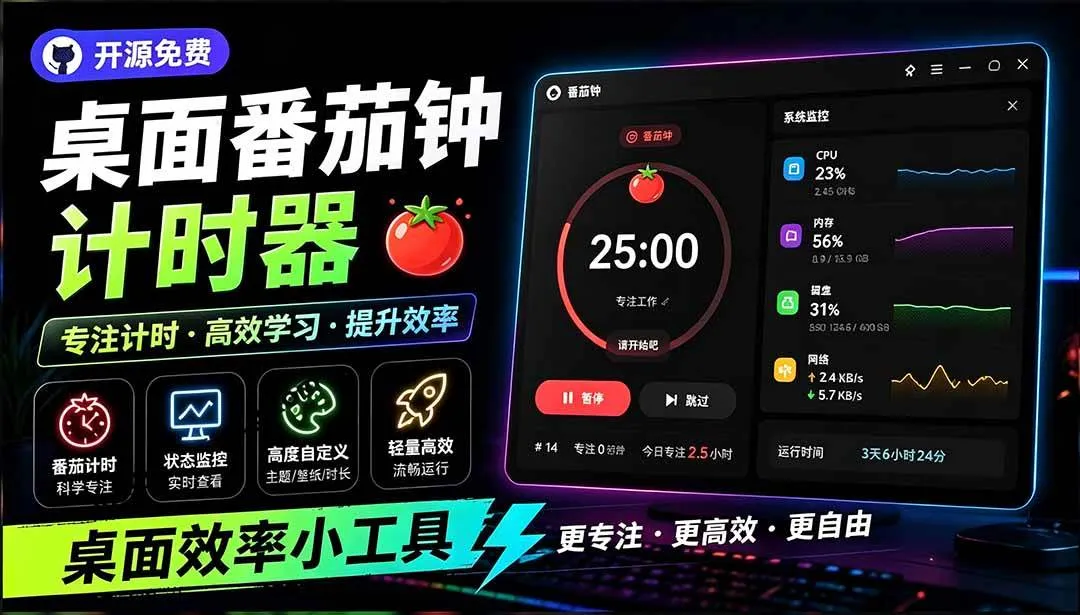 （19564期）仅1.16MB，开源极简的桌面时钟、番茄钟计时器，还支持系统监控显示，桌面效率小工具 Catimemc69.cn - 副业项目分享,互联网学习资源,考公考研资料,虚拟资料与创业思路天璇笔记网