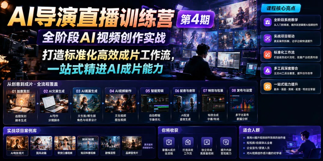 AI导演直播训练营第4期｜全阶段AI视频创作实战，打造标准化高效成片工作流，一站式精进AI成片能力mc69.cn - 副业项目分享,互联网学习资源,考公考研资料,虚拟资料与创业思路天璇笔记网