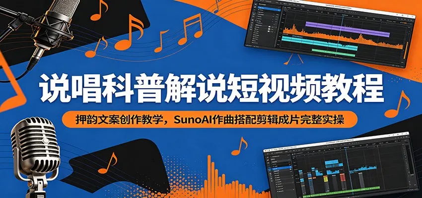 说唱科普解说短视频教程：押韵文案创作教学，SunoAI作曲搭配剪辑成片完整实操mc69.cn - 副业项目分享,互联网学习资源,考公考研资料,虚拟资料与创业思路天璇笔记网