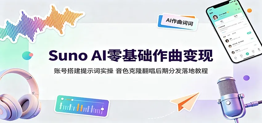 Suno AI零基础作曲变现：账号搭建提示词实操，音色克隆翻唱后期分发落地教程mc69.cn - 副业项目分享,互联网学习资源,考公考研资料,虚拟资料与创业思路天璇笔记网