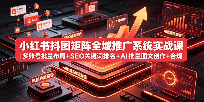 小红书抖图矩阵全域推广系统实战课｜多账号批量布局+SEO关键词排名+AI批量图文创作+合规私域导流完整落地教程mc69.cn - 副业项目分享,互联网学习资源,考公考研资料,虚拟资料与创业思路天璇笔记网