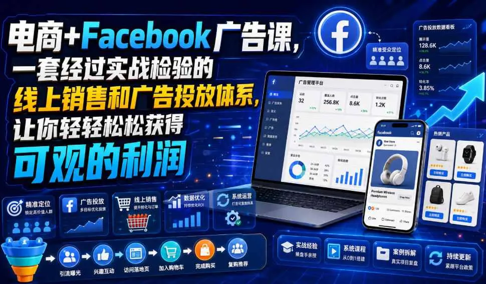 电商+Facebook广告课，一套经过实战检验的线上销售和广告投放体系，让你轻轻松松获得可观的利润【原创双语字幕】mc69.cn - 副业项目分享,互联网学习资源,考公考研资料,虚拟资料与创业思路天璇笔记网