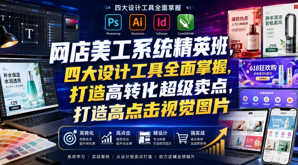 网店美工系统精英班，四大设计工具全面掌握，打造高转化超级卖点，打造高点击视觉图片（2026年7月）mc69.cn - 副业项目分享,互联网学习资源,考公考研资料,虚拟资料与创业思路天璇笔记网