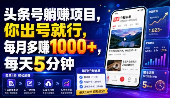 头条号躺賺项目，你出号就行，每月多賺1000+，每天5分钟，坐等分米【揭秘】mc69.cn - 副业项目分享,互联网学习资源,考公考研资料,虚拟资料与创业思路天璇笔记网
