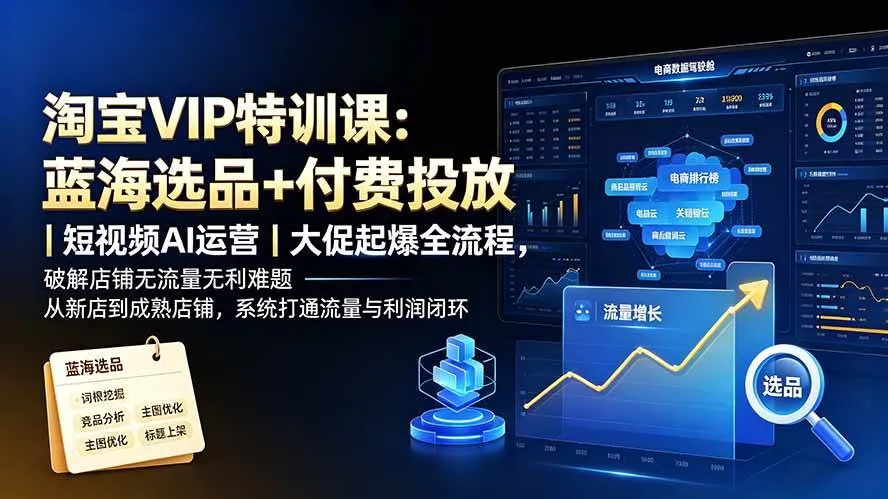 （19399期）淘宝VIP特训课：蓝海选品+付费投放｜短视频AI运营｜大促起爆全流程，破解店铺无流量无利润难题mc69.cn - 副业项目分享,互联网学习资源,考公考研资料,虚拟资料与创业思路天璇笔记网