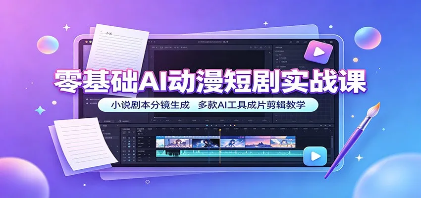 零基础AI动漫短剧实战课：小说剧本分镜生成，多款AI工具成片剪辑教学mc69.cn - 副业项目分享,互联网学习资源,考公考研资料,虚拟资料与创业思路天璇笔记网