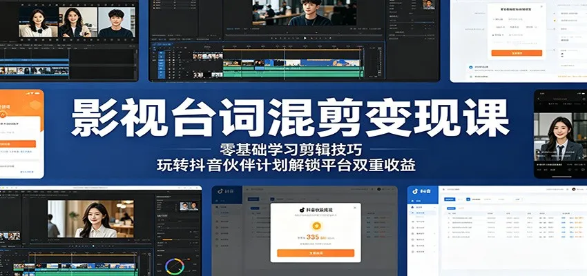 影视台词混剪变现课：零基础学习剪辑技巧，玩转抖音伙伴计划解锁平台双重收益mc69.cn - 副业项目分享,互联网学习资源,考公考研资料,虚拟资料与创业思路天璇笔记网