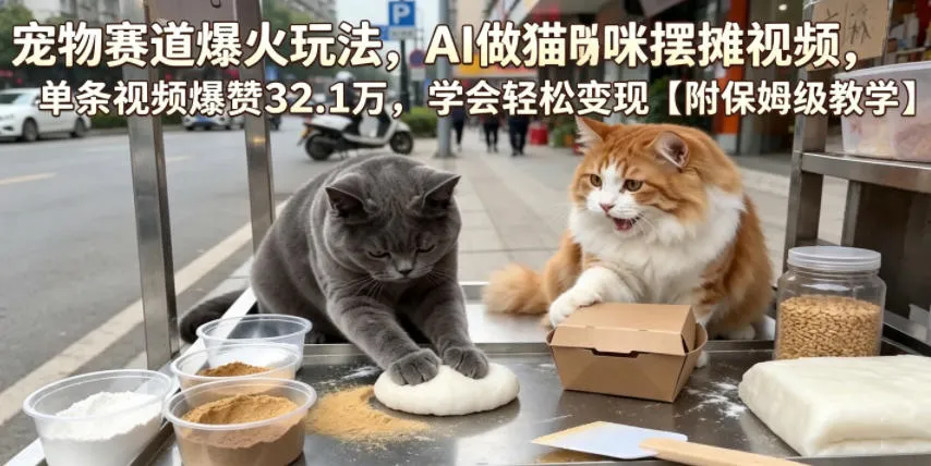 宠物赛道爆火玩法，AI做猫咪摆摊视频，单条视频爆赞32.1万，学会轻松变现【附保姆级教学】mc69.cn - 副业项目分享,互联网学习资源,考公考研资料,虚拟资料与创业思路天璇笔记网