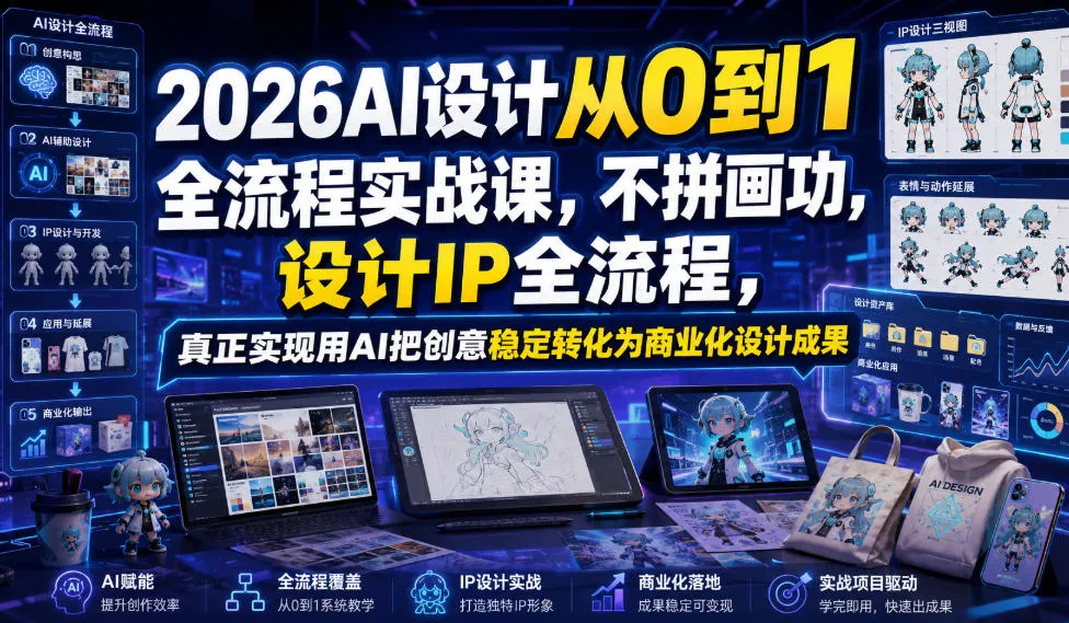 2026AI设计从0到1全流程实战课，不拼画功，设计IP全流程，真正实现用AI把创意稳定转化为商业化设计成果mc69.cn - 副业项目分享,互联网学习资源,考公考研资料,虚拟资料与创业思路天璇笔记网