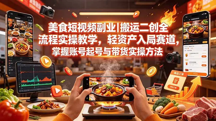 （19535期）美食短视频副业｜搬运二创全流程实操教学，轻资产入局赛道，掌握账号起号与带货实操方法mc69.cn - 副业项目分享,互联网学习资源,考公考研资料,虚拟资料与创业思路天璇笔记网