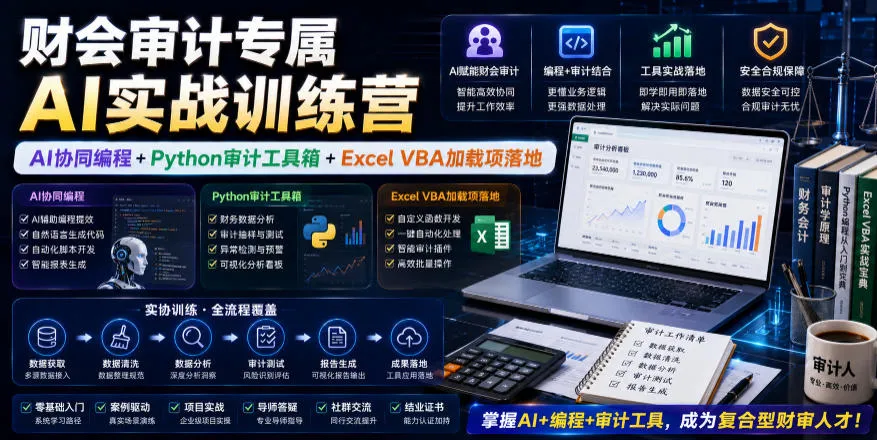 财会审计专属AI实战训练营|AI协同编程+Python审计工具箱+Excel VBA加载项落地(更新0710) 财会审计专属AI实战训练营|AI协同编程+Python审计工具箱+Excel VBA加载项落地(更新0710)