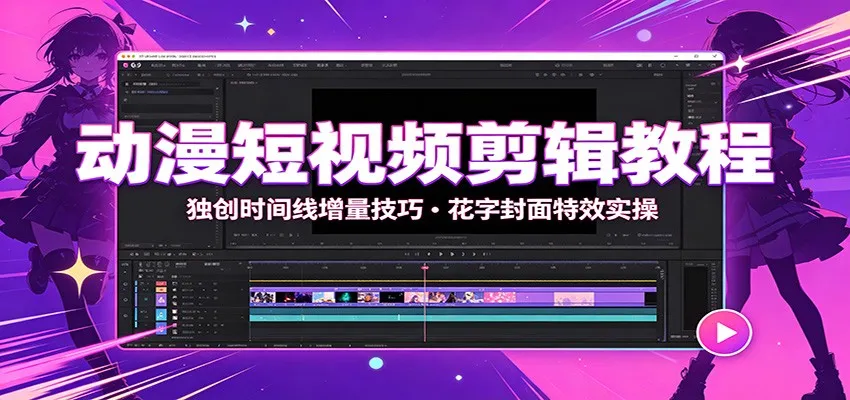 动漫短视频剪辑教程：独创时间线增量技巧，花字封面特效实操mc69.cn - 副业项目分享,互联网学习资源,考公考研资料,虚拟资料与创业思路天璇笔记网