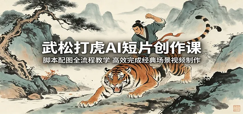 武松打虎AI短片创作课：脚本配图全流程教学，高效完成经典场景视频制作mc69.cn - 副业项目分享,互联网学习资源,考公考研资料,虚拟资料与创业思路天璇笔记网