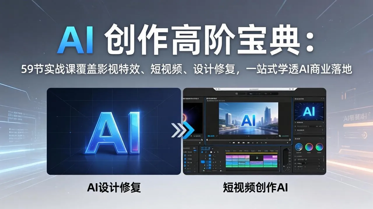 AI 创作高阶宝典：59节实战课覆盖影视特效、短视频、设计修复，一站式学透AI商业落地mc69.cn - 副业项目分享,互联网学习资源,考公考研资料,虚拟资料与创业思路天璇笔记网